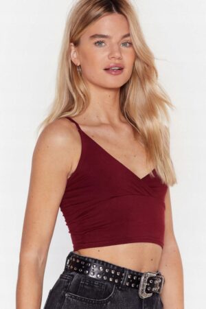 X6D309 NASTY GAL BORDOWY TOP Z WISKOZY XS - obrazek 2