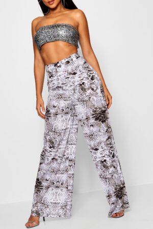 M8C307 BOOHOO WZORZYSTE MATERIAŁOWE SZEROKIE SPODNIE 38 M - obrazek 2