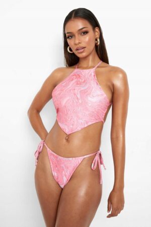 X5G113 BOOHOO DÓŁ BIKINI WIĄZANY RÓŻOWY MARMUR 44