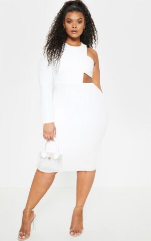 X2A025 PLT DAMSKA ASYMETRYCZNA SUKIENKA ECRU PLUS SIZE 52 - obrazek 4