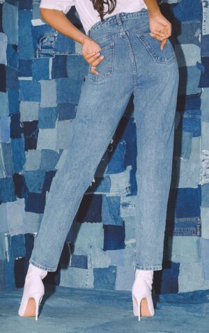 X5F302 SPODNIE JEANSOWE MOM DZIURY PRZETARCIA PRETTYLITTLETHING 40 - obrazek 5