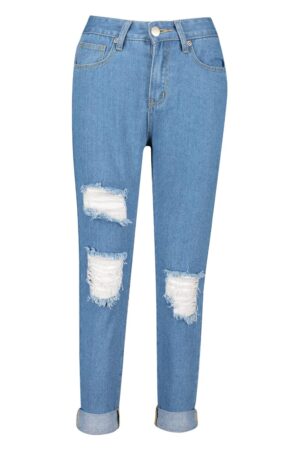 Z7E303 BOOHOO PETITE JEANSY BOYFRIEND DZIURY 40 L - obrazek 4