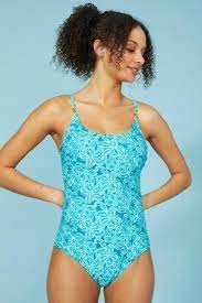 X9E002 DEBENHAMS WZORZYSTY NIEBIESKI STRÓJ KĄPIELOWY PRINT M