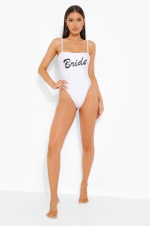 X3C024 BOOHOO BIAŁY STRÓJ KĄPIELOWY NAPIS 42 XL XL