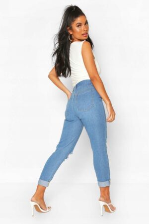 Z7E303 BOOHOO PETITE JEANSY BOYFRIEND DZIURY 40 L - obrazek 3