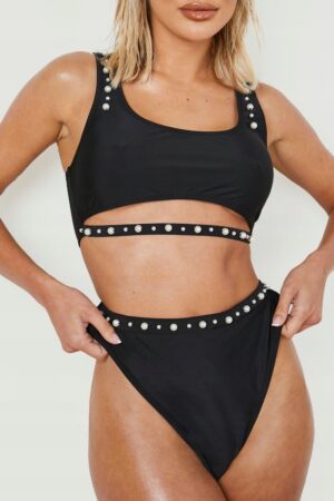 Z0G103 BOOHOO CZARNE FIGI BIKINI WYSOKI SATAN 36 - obrazek 4