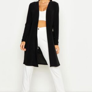 Z6B106 CZARNA PROSTA NARZUTKA KIMONO Z WIĄZANIEM BOOHOO L