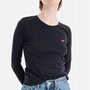 Z0D106 LEVI'S BAWEŁNIANA CZARNA BLUZKA Z DŁUGIM RĘKAWEM LOGO XXS