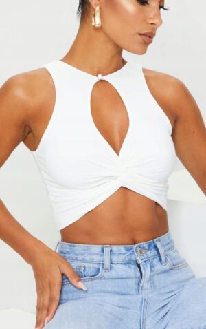 X6B021 PRETTYLITTLETHING BIAŁY KRÓTKI TOP XS - obrazek 5