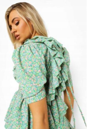 M8E107 BOOHOO SUKIENKA KWIATY FALBANY L L - obrazek 2