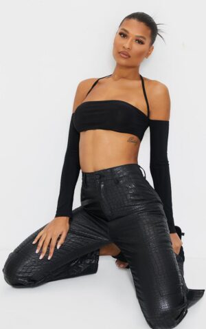 X2E309 PLT CZARNY CROP TOP Z RĘKAWAMI 38 M M - obrazek 5