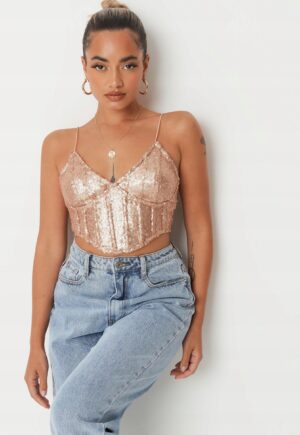 X6B201 MISSGUIDED ZŁOTY TOP Z CEKINAMI 34 XS XS - obrazek 2