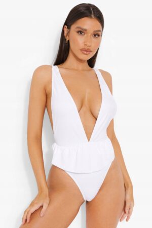 X4B008 BOOHOO BIAŁY STRÓJ KĄPIELOWY FALBANA 40 L L - obrazek 4
