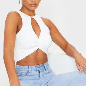 X6B021 PRETTYLITTLETHING BIAŁY KRÓTKI TOP XS