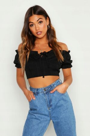 Z7F201 BOOHOO CZARNY CROP TOP BUFKI M-L M-L - obrazek 2