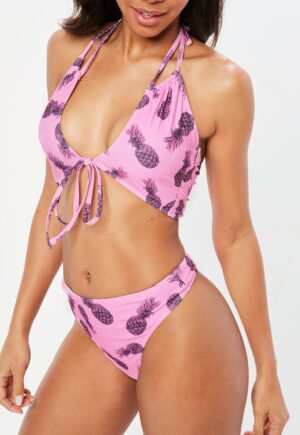 Z3G021 MISSGUIDED RÓŻOWE BIKINI WZÓR GÓRA S S
