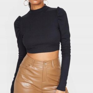 K1A106 PRETTYLITTLETHING DAMSKA CZARNA BLUZKA Z DŁUGIM RĘKAWEM CASUAL 36