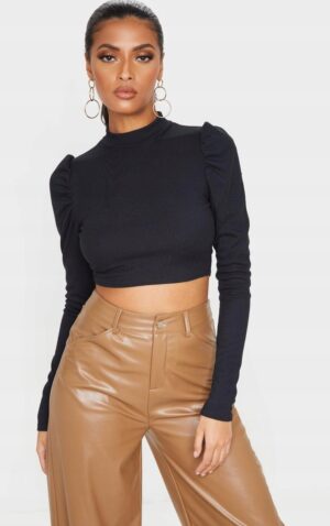 K1A106 PRETTYLITTLETHING DAMSKA CZARNA BLUZKA Z DŁUGIM RĘKAWEM CASUAL 36