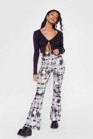 Z5F203 WZORZYSTE MATERIAŁOWE SZARE SPODNIE DZWONY NASTY GAL 40 - obrazek 2