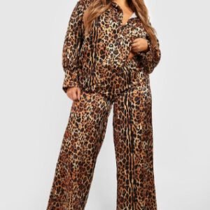 Z1B011 BOOHOO PLUS SATYNOWE SPODNIE PANTERKA 4XL