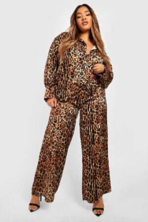Z1B011 BOOHOO PLUS SATYNOWE SPODNIE PANTERKA 4XL