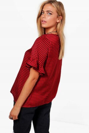 Z3D112 BOOHOO CZERWONA BLUZKA W KRATĘ XS XS - obrazek 4