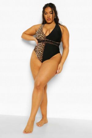 X3C008 BOOHOO PLUS STRÓJ KĄPIELOWY PANTERKA 50 5XL