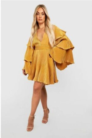 M3B24 BOOHOO PLUS SUKIENKA PLUSZOWA ŻÓŁTA 54