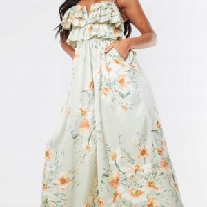 X3F014 PLT ZIELONY KOMBINEZON MAXI W KWIATY 42 XL
