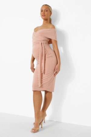 X6A025 BOOHOO MATERNITY SUKIENKA MIDI RÓŻOWA 40