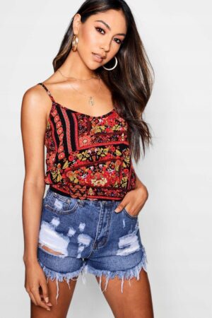 M7E112 BOOHOO WZORZYSTY KRÓTKI TOP NA RAMIĄCZKACH KOLOROWY 42 XL - obrazek 2
