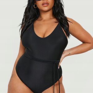 M0D023 BOOHOO PLUS SIZE STRÓJ KĄPIELOWY CZARNY 52