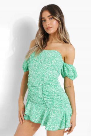 X8A018 BOOHOO LETNIA SUKIENKA KWIATY ZIELONA 42 XL - obrazek 4