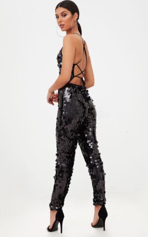 Z3C308 PRETTYLITTLETHING CZARNY KOMBINEZON GLAMOUR W CEKINY 34 XS - obrazek 2