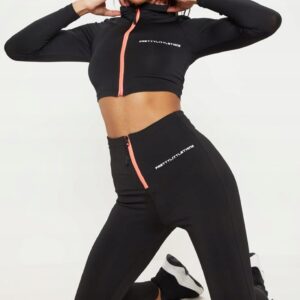 Z9F302 PRETTYLITTLETHING CZARNE LEGGINSY SPORTOWE Z ZAMKIEM 34 XS