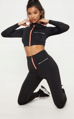 Z9F302 PRETTYLITTLETHING CZARNE LEGGINSY SPORTOWE Z ZAMKIEM 34 XS