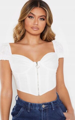 M8B304 PRETTYLITTLETHING BIAŁY KRÓTKI TOP GORSET NA ZAMEK 42 XL - obrazek 4