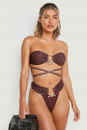 X3G006 BOOHOO BIKINI FIGI WYSOKI STAN ZEBRA 42 XL