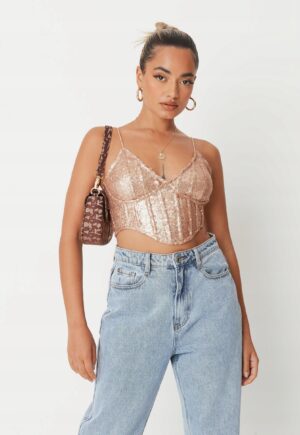X6B201 MISSGUIDED ZŁOTY TOP Z CEKINAMI 34 XS XS - obrazek 3