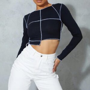 X5C204 PLT CZARNY CROP TOP DŁUGI RĘKAW 32 XXS