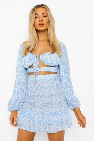 Z3C304 BOOHOO NIEBIESKA BLUZKA TOP KWIATY M M - obrazek 3