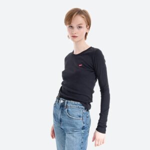 Z0D106 LEVI'S BAWEŁNIANA CZARNA BLUZKA Z DŁUGIM RĘKAWEM LOGO XXS - obrazek 4