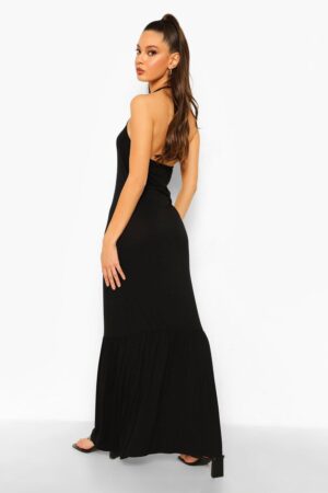 X6E105 BOOHOO CZARNA DŁUGA SUKIENKA BEZ PLECÓW WIĄZANA 34 XS - obrazek 5