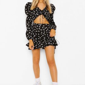 X8C109 BOOHOO WZORZYSTA MARSZCZONA SPÓDNICA MINI KWIATY 42 XL