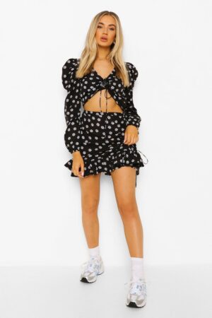 X8C109 BOOHOO WZORZYSTA MARSZCZONA SPÓDNICA MINI KWIATY 42 XL