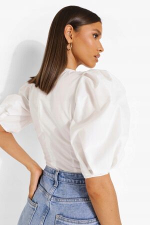 X0B102 BOOHOO BIAŁA BLUZKA BUFKI DEKOLT V XL XL - obrazek 3