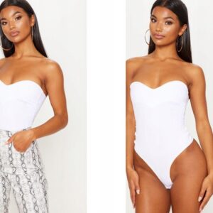 Z3D313 DOPASOWANE BODY BIAŁE ODKRYTE RAMIONA PRETTYLITTLETHING 36