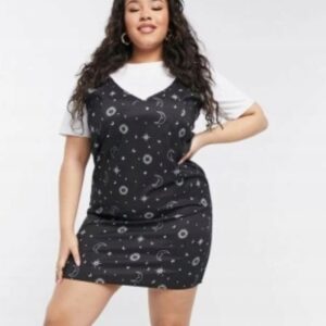 X6A121 KOMPLET DAMSKI PLUS SIZE KLASYCZNY WE WZÓR SUKIENKA T-SHIRT 6XL