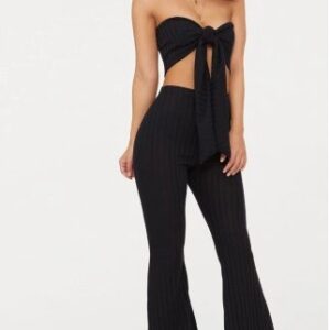 X5E206 PRETTYLITTLETHING CZARNE SPODNIE DZWONY PRĄŻKOWANE 32 XXS