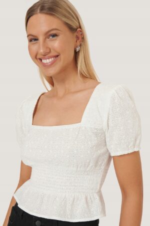 Z2E005 NA-KD KRÓTKI TOP HAFT BIAŁY BOHO _ S - obrazek 2